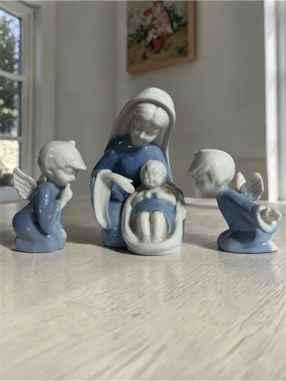 Blue and White Porcelain Nativity Figurine Trio